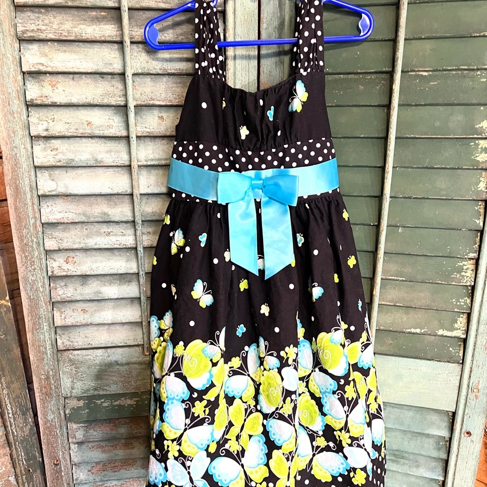Bonnie jean dress size 6 black blue butterfly - Picture 1 of 5